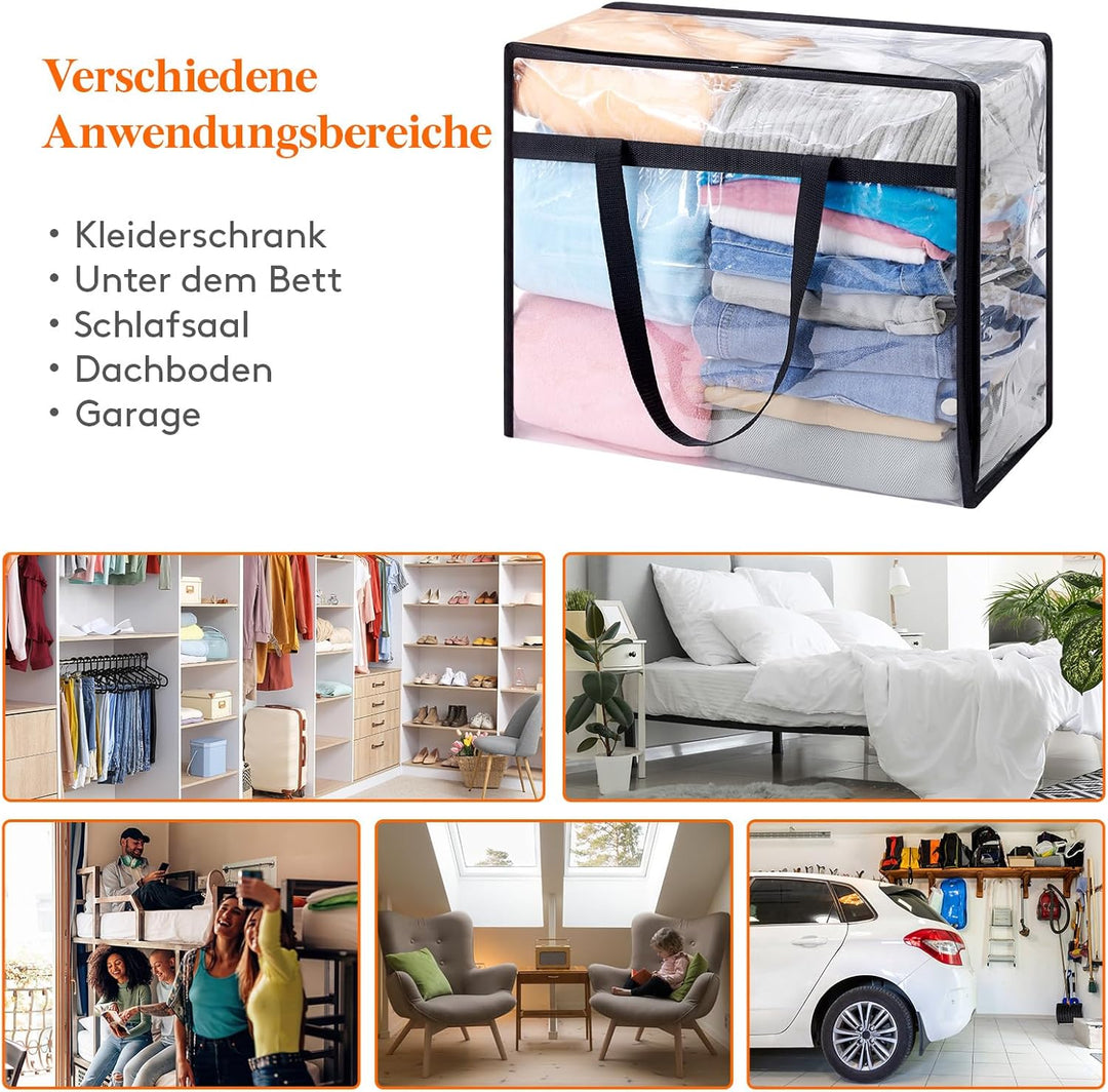 Lifewit 4 Stück Transparente Plastik Aufbewahrungstasche, 40L Kleiderschrank Organizer Aufbewahrungs