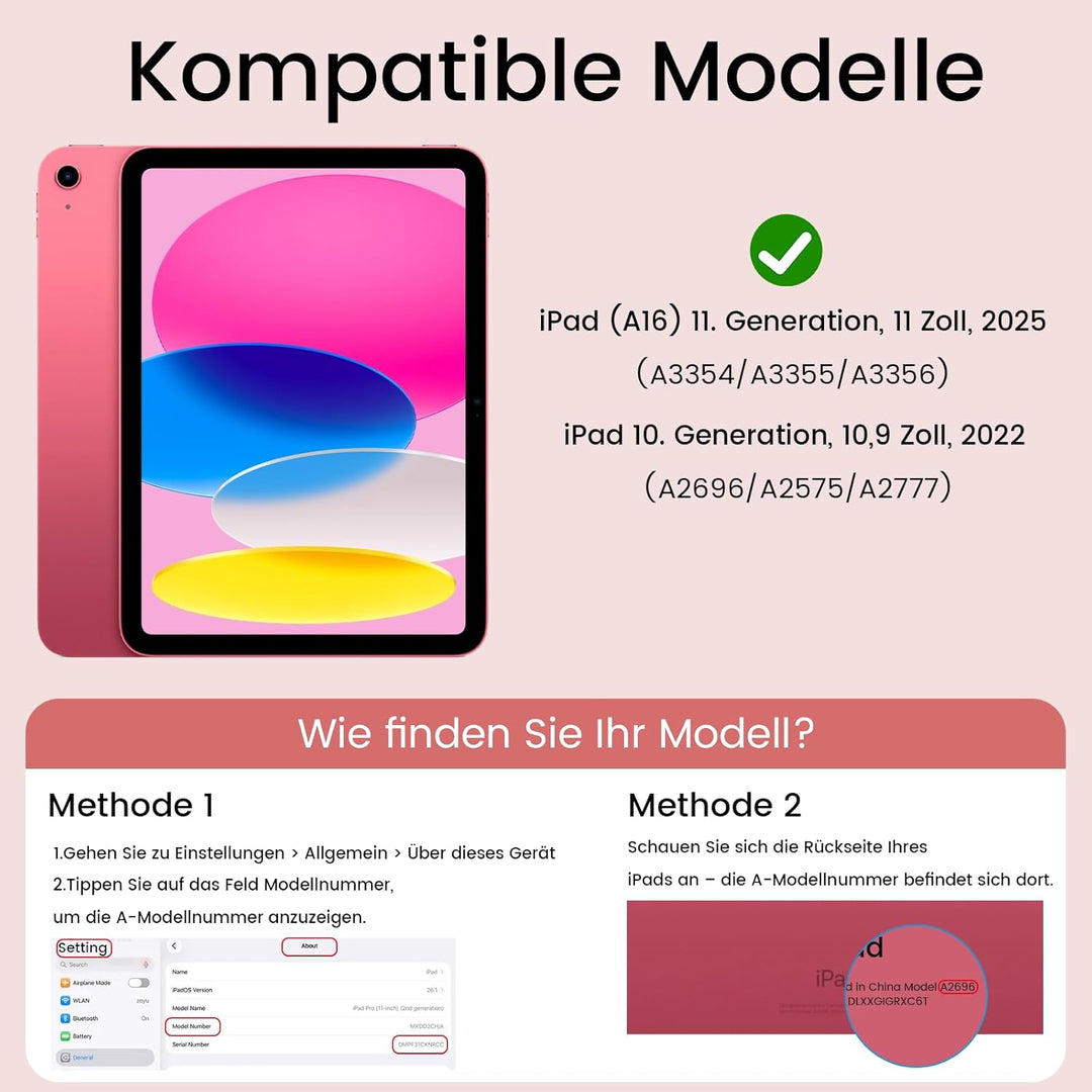 Hülle mit Tastatur für iPad (A16) 11/10 Generation 11/10,9 Zoll 2025/2022, Abnehmbare Kabellose Blue