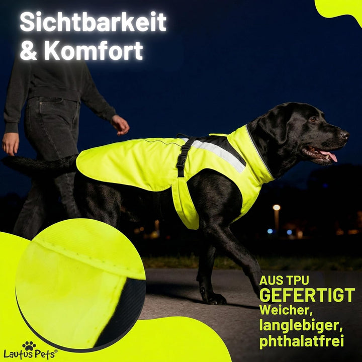 Hunde-Regenmantel, wasserdicht, reflektierend, Hellgelb mit Loch für Geschirr (XL, Gelb) Gelb XL, Ge