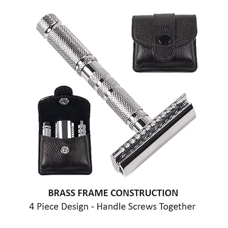 Parker Safety Razor A1R - 4 Stück Reise Sicherheitsrasierer & Ledertasche