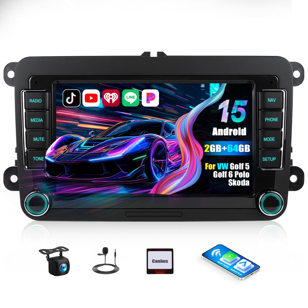 CAMECHO Android Radio für VW Golf 5 Golf 6 Polo Skoda Seat, 7 Zoll Bildschirm Autoradio 2 DIN mit Na
