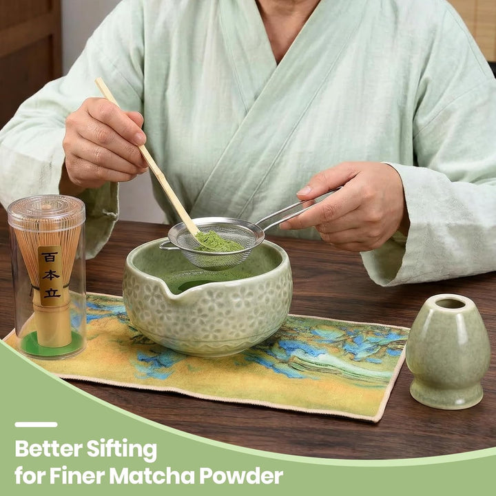 9‑in‑1 Matcha Set mit Matchaschale (560ml), Glas, Bambusbesen, Bambuslöffel, Sieb & Teematte – Japan