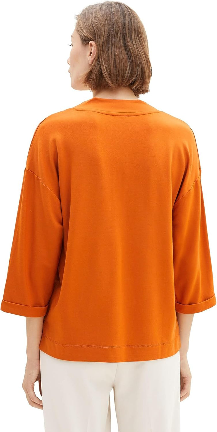 TOM TAILOR Damen Basic T-Shirt mit 3/4-Arm &amp; V-Ausschnitt XL 19772-gold Flame Orange, XL 19772-gold