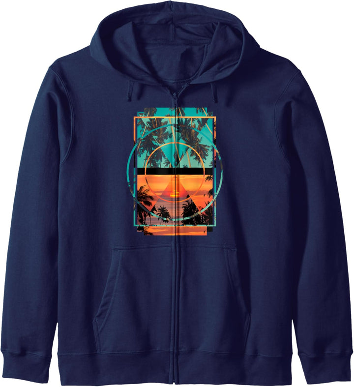 Geometric Palms Ocean Sunset Streetwear Kapuzenjacke
