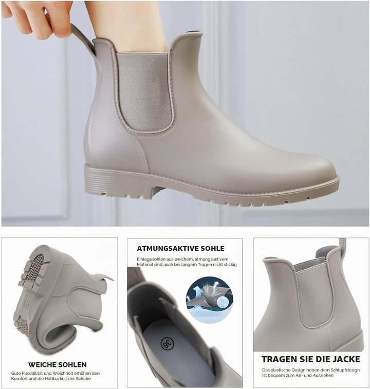 Unisex-Erwachsene Gummistiefel Wasserdicht mit Blockabsatz, Gr.35-43 41 EU 23 Grau, 41 EU 23 Grau