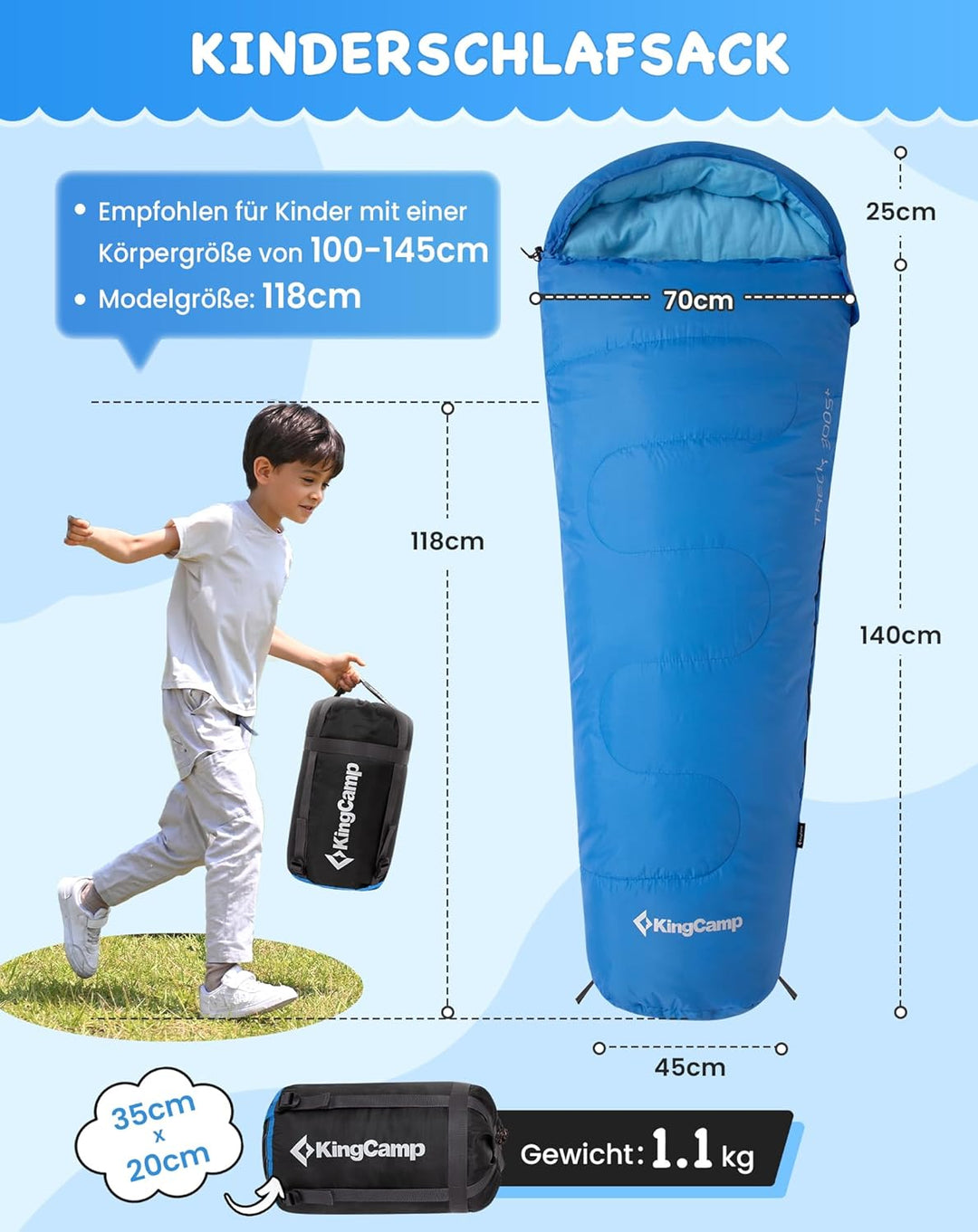 KingCamp Schlafsack Kinder aus Baumwoll-Flannel, warm und Bequeme Kinderschlafsack für 6-10 Jahre (b