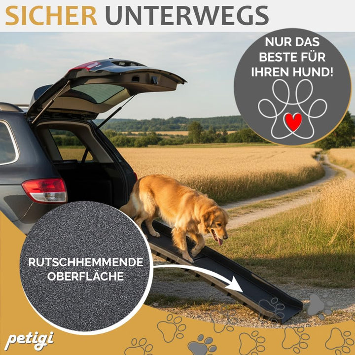 Petigi Auswahl Hunderampe für Auto, Aluminium, Hunde Rampe, Hundetreppe, SUV, rutschfest, Belastbark