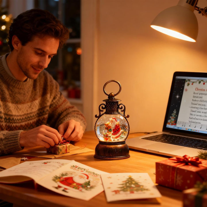 Leuchtende Weihnachtskugel | 6-Stunden Timer mit Musik | Weihnachtliche Leuchtende Schneekugel Dekor