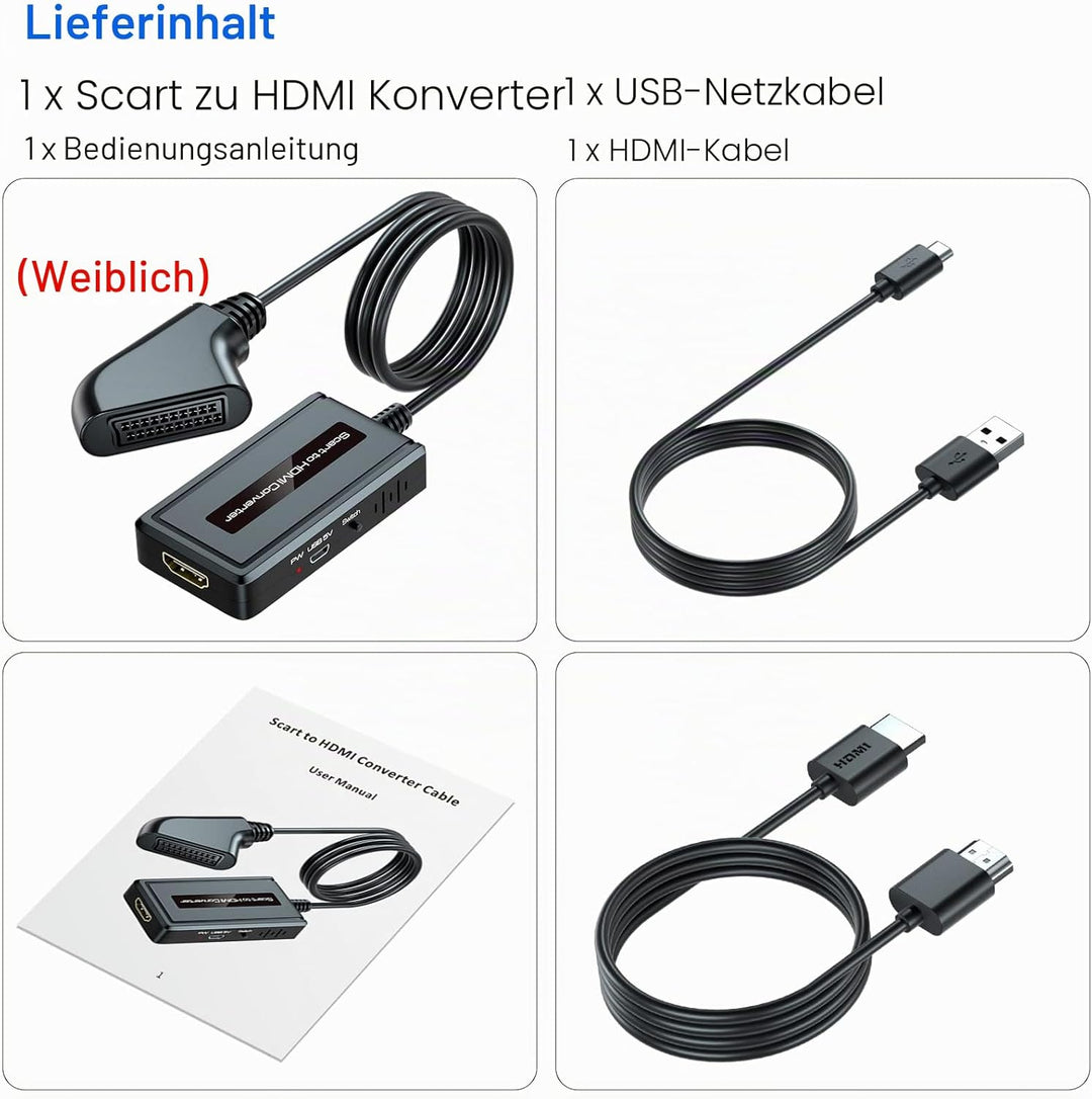 Weiblich Scart auf HDMI Konverter, Unterstützt 4: 3/16: 9/16: 10/Voll Seitenverhältnis und 720p/1080
