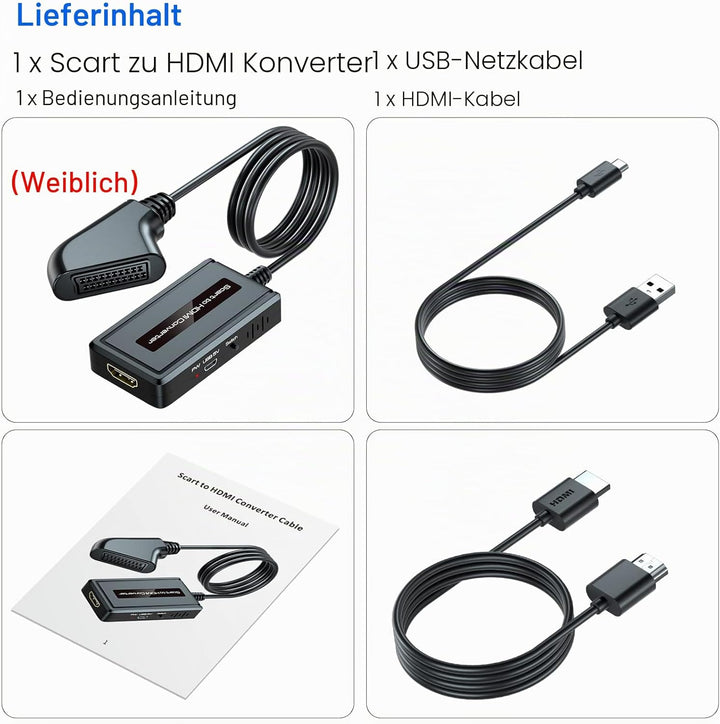 Weiblich Scart auf HDMI Konverter, Unterstützt 4: 3/16: 9/16: 10/Voll Seitenverhältnis und 720p/1080