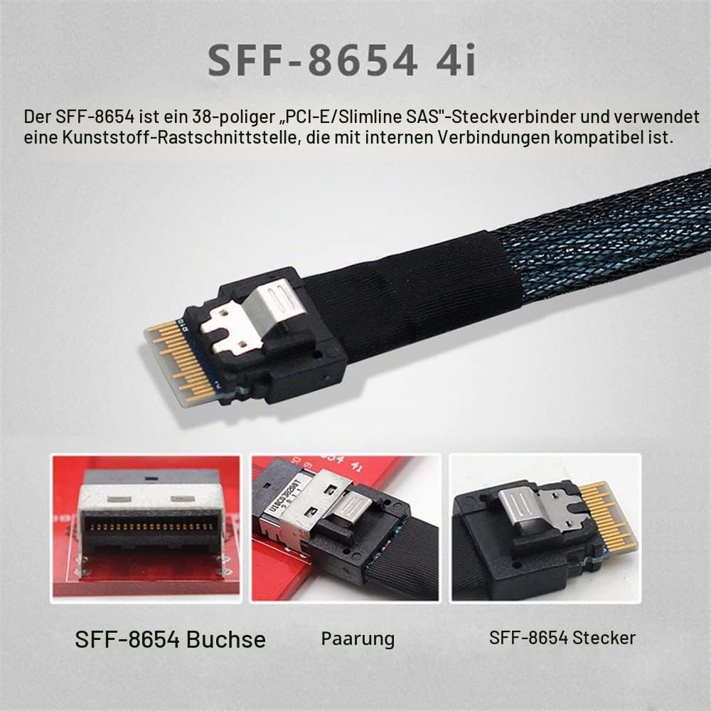 Xiwai NGFF M-Key NVME Stecker zu Buchse Verlängerungskabel 40cm mit SFF-8654 Stecker für Mainboard S