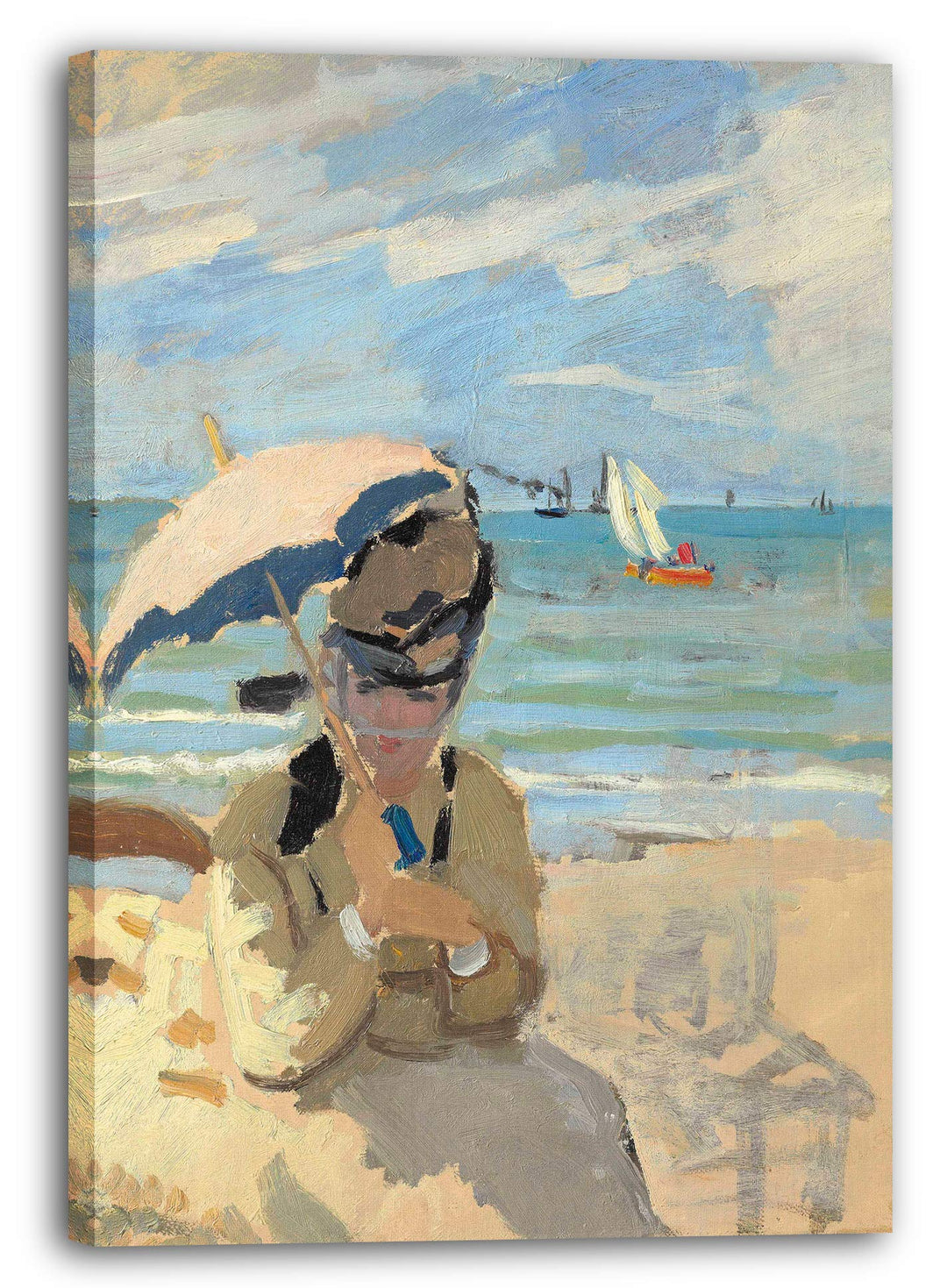 Printed Paintings Leinwand (60x80cm): Claude Monet - Camille sitzt am Strand von Trouville 60x80 cm,