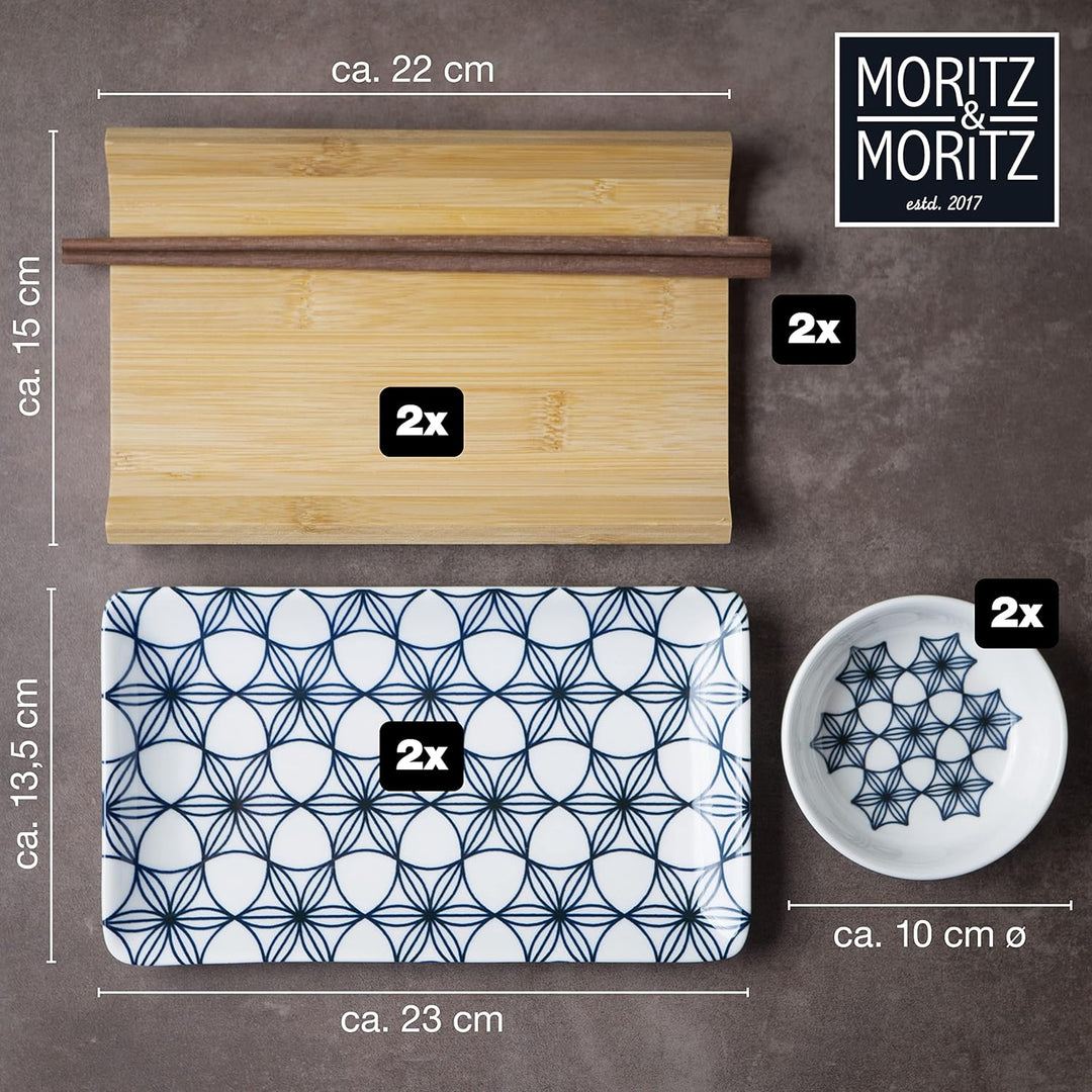 Moritz &amp; Moritz Sushi Geschirr Set für 2 Personen - 10 Teile - Sushi Servierset mit 2x Sushi-Teller,