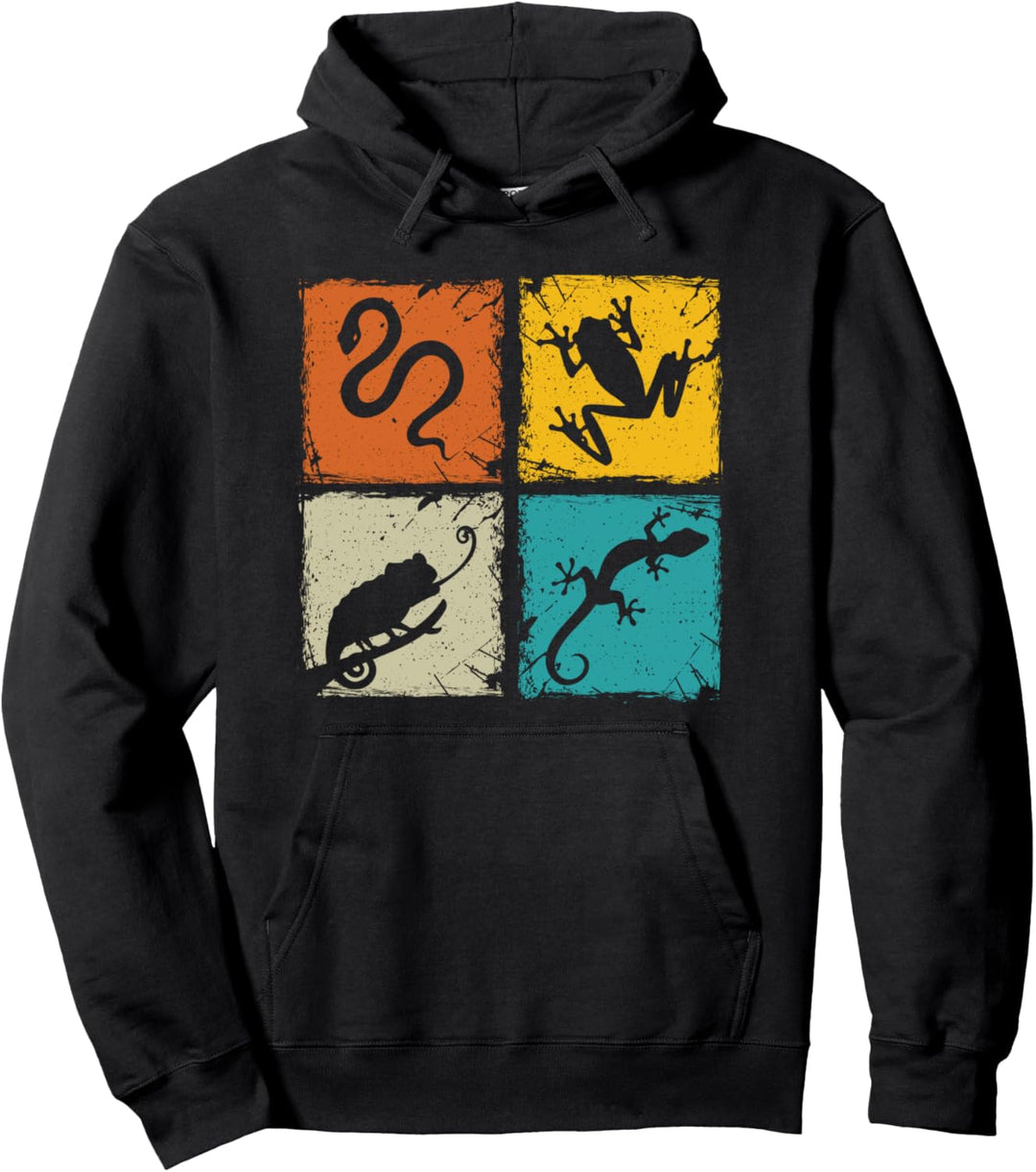 Retro squares - snake toad chameleon lizard herping gift Pullover Hoodie