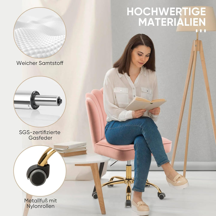 Bürostuhl Samt,Mädchen Schreibtischstuhl,Drehstuhl,Höhenverstellbar Muschel Stuhl,360° Drehbar Rolle
