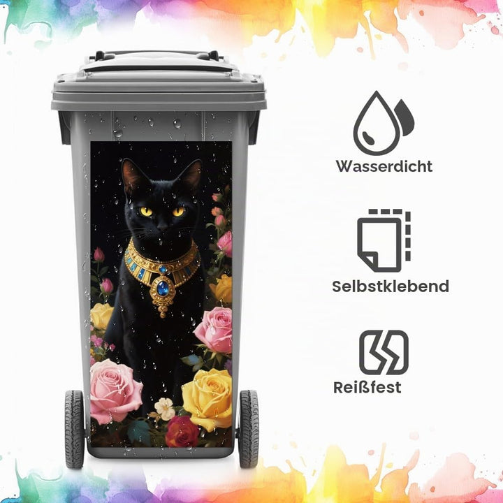 ANATTASOUL Mülleimer Aufkleber, 2 Blätter Mülltonnen Aufkleber 38×82cm Pharao Schwarze Katze Selbstk