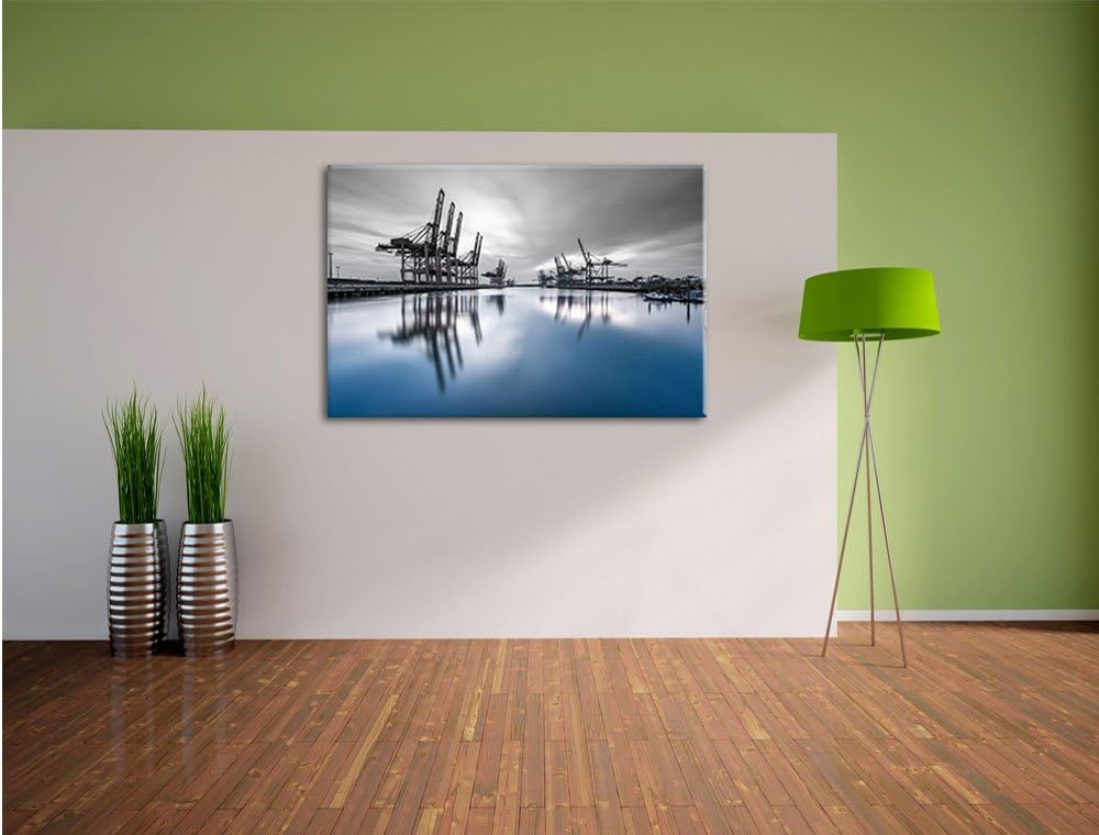 Pixxprint Hafen im Abendschein B&amp;W Detail, Format: 100x70 auf Leinwand, 100x70