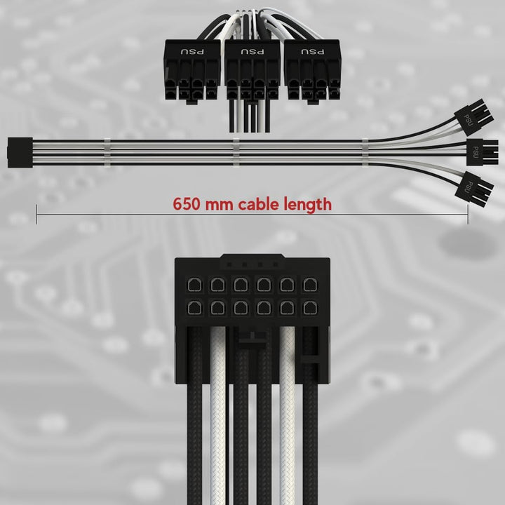 LINKUP - AVA PCIE 5.0 16Pin (12+4) mit Rechtswinkel zu 3x8Pin | 16AWG Umhüllt | Kompatibel mit RTX40