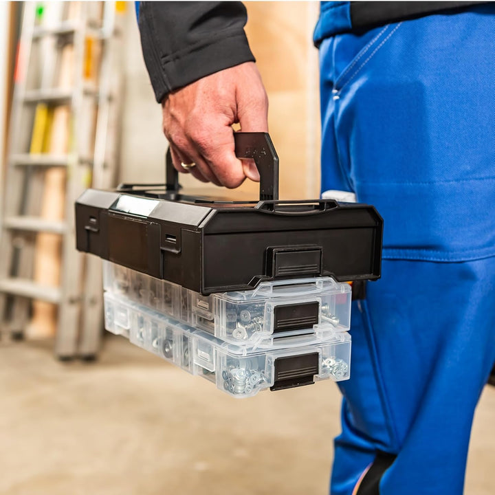 Bosch Sortimo L BOXX Mini | 6er Set in schwarz mit transparentem Deckel | Sortimentskasten Schrauben