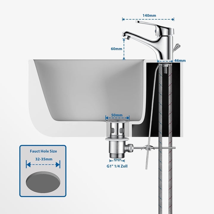 Auralum Wasserhahn Bad mit Zugstange, Einhebel-Waschtischarmatur mit Ablaufgarnitur, Chrom Einhandmi