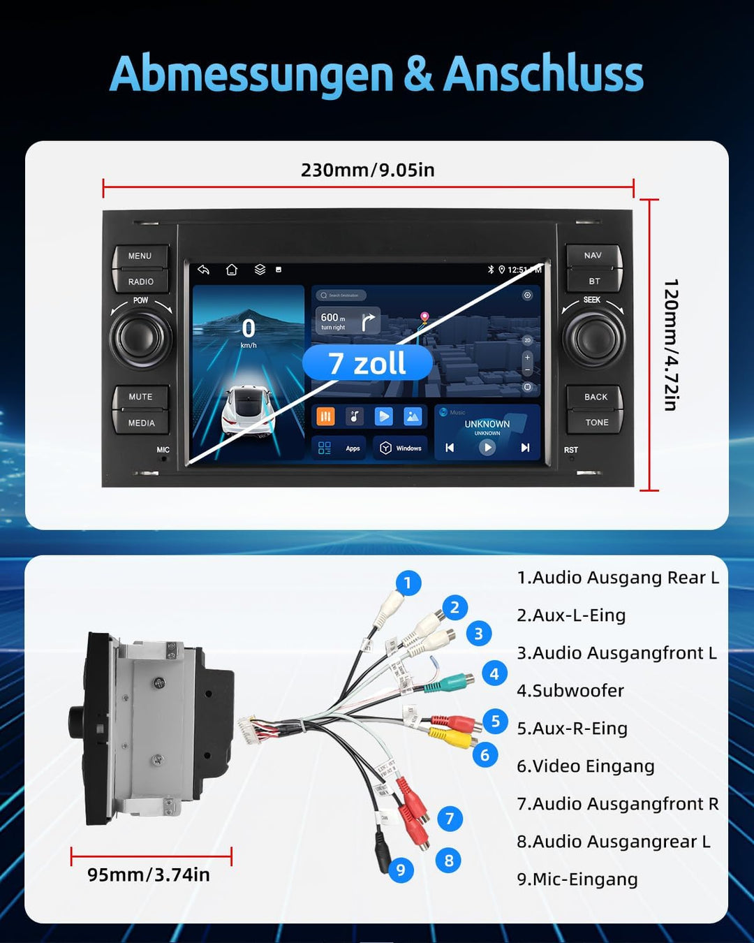 ESSGOO 2+64G Wireless Autoradio Android 14 Car Radio mit Carplay und Android Auto Für Ford Fiesta Ga