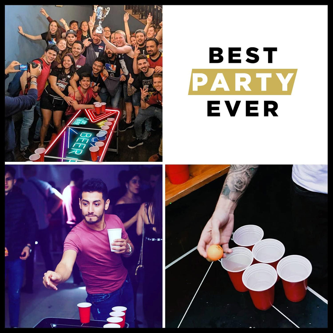 Offizieller Spotlightholes Beer Pong Tisch mit Löchern Set | 1 Glow Beer Pong Tisch + 2 Regale + 22