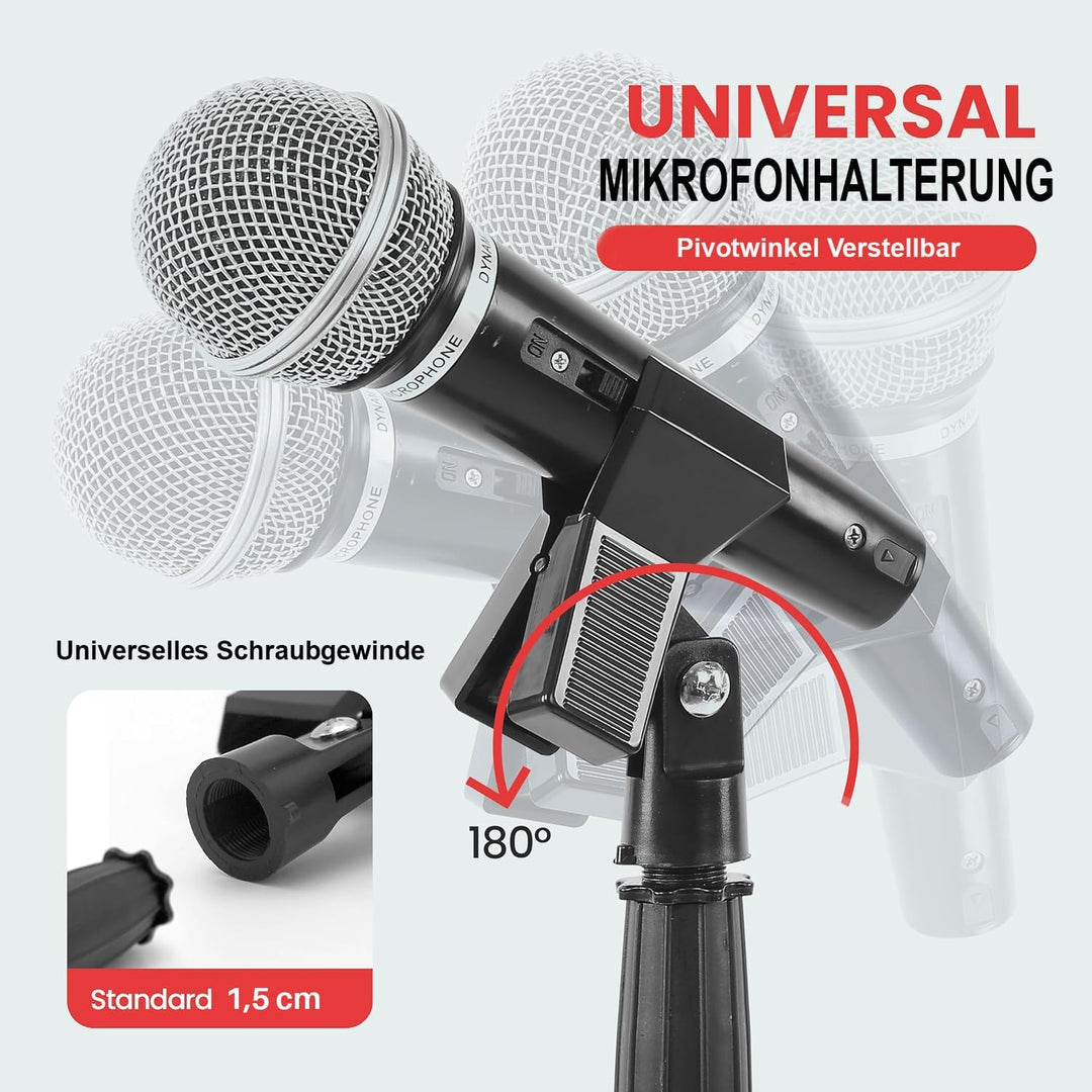 Pyle Mikrofonständer 2er-Set – Höhenverstellbare Mikrofonstative 85–152 cm mit runder Metallbasis –
