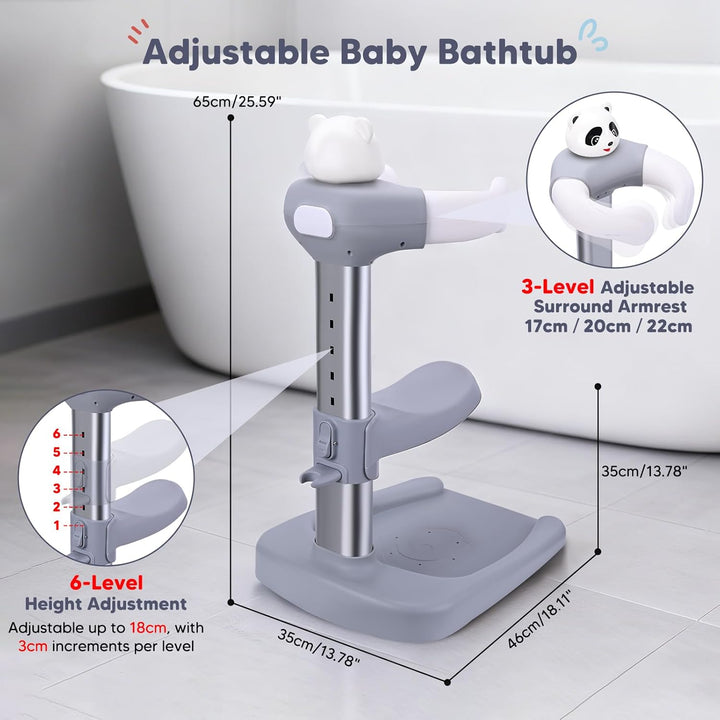 Baby Dusche Ständer, Einstellbarer Duschständer Kind mit Duschsitz &amp; Antirutsch-Basis, Baby Badewann