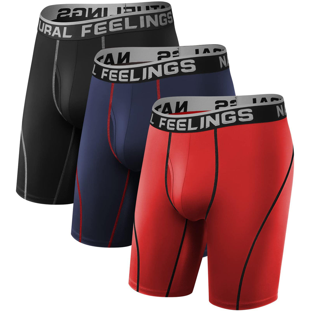 Natural Feelings Langes Bein Sport Boxershorts Herren 3/4er Pack Elastisch 9 Zoll Unterhosen Männer