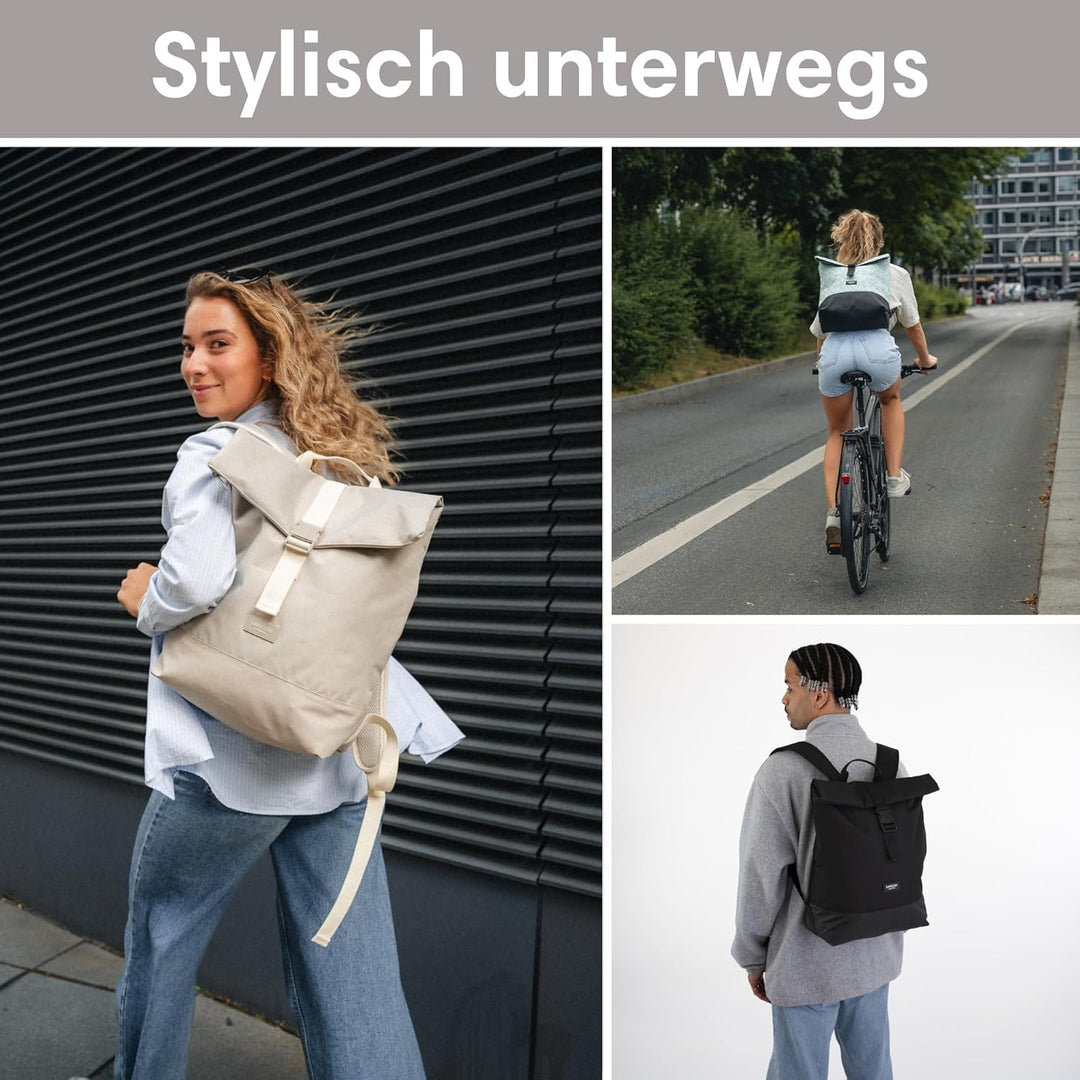 LARKSON Rucksack Damen & Herren Beige - Tammo - Rolltop Daypack für Arbeit Uni Fahrrad - Backpack mi