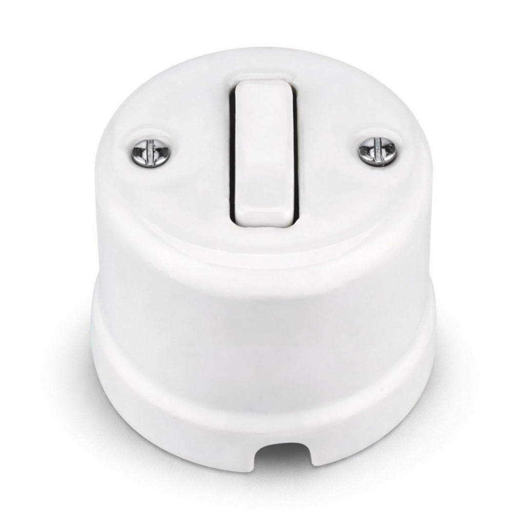 Aufputz Porzellan Retro, Schalter, Wechselschalter, All-in-One, Serie QR1 weiss