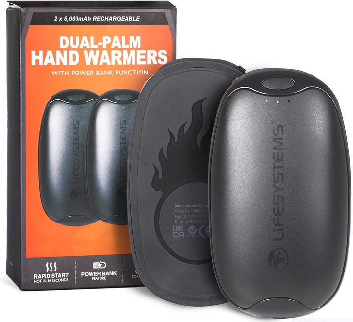 Lifesystems Rechargeable Twin-Pack Dual-Palm Hand Warmers with Power Bank Functionality, USB & USB C