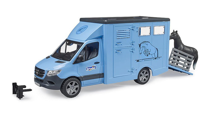 bruder 02674 - Mercedes-Benz Sprinter Tier-Transporter mit 1 Pferd - Bauernhof Landwirtschaft Pferde