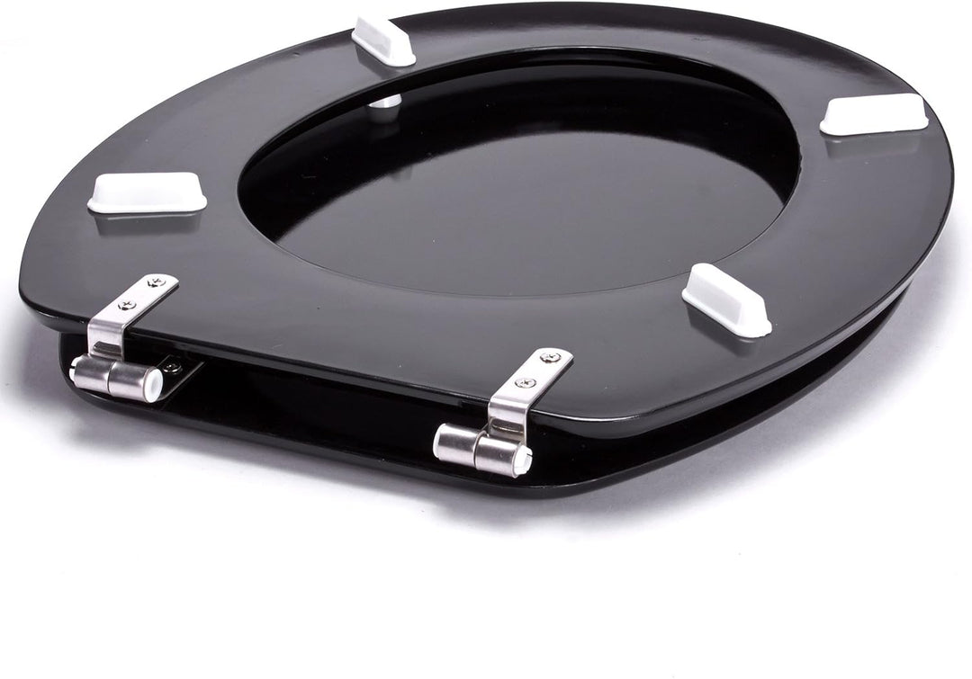 MSV WC-Sitz aus MDF/Edelstahl in glänzend schwarz, 30 x 20 x 15 cm, Black, 42.5 x 36.5 x 1.6 cm, Bla