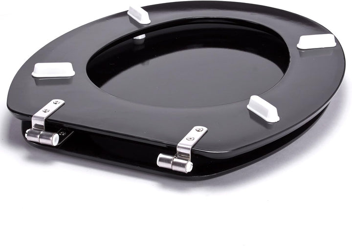 MSV WC-Sitz aus MDF/Edelstahl in glänzend schwarz, 30 x 20 x 15 cm, Black, 42.5 x 36.5 x 1.6 cm, Bla