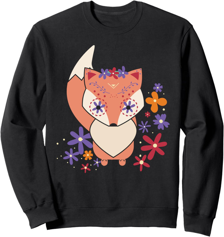 Fuchsschädel &amp; Blumenmuster Kunst Schöner Fuchs Sweatshirt