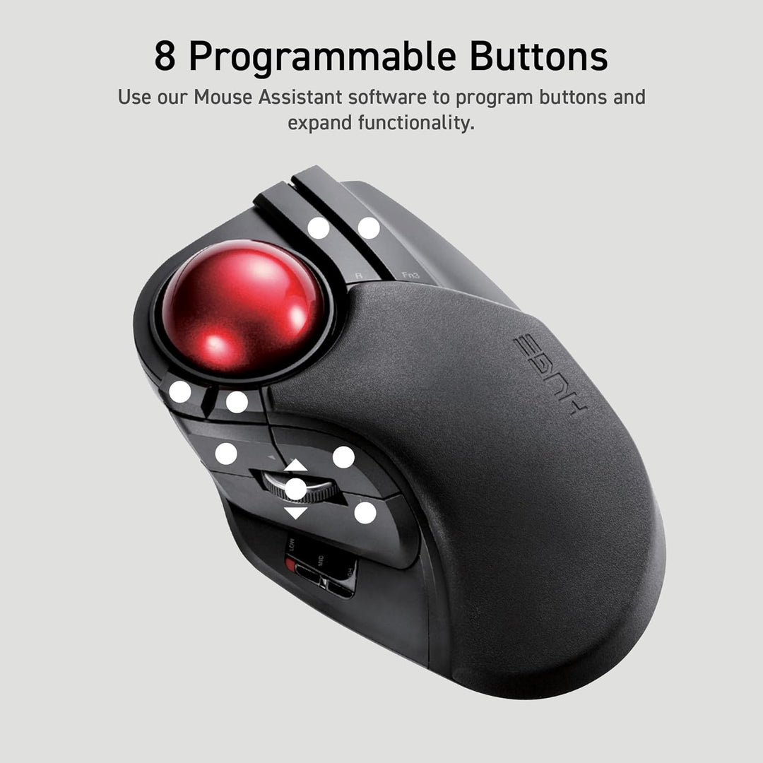ELECOM 2,4 GHz kabellose Fingerbedienung, grosse Trackball-Maus, 8-Tasten-Funktion mit glatter Track