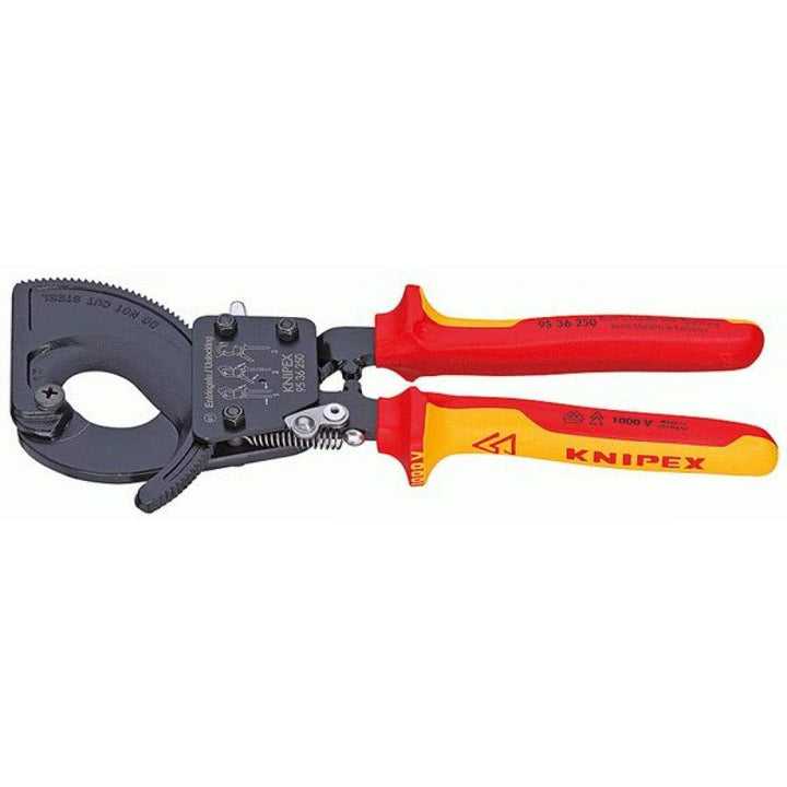 KNIPEX Kabelschneider (Ratschenprinzip) schwarz lackiert, isoliert mit Mehrkomponenten-Hüllen, VDE-g