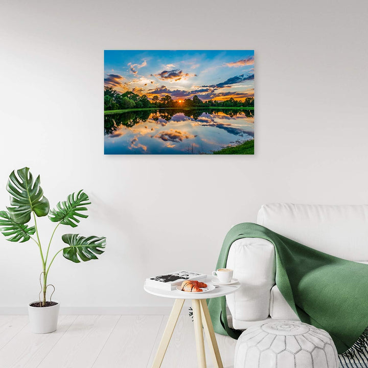 Feeby Wandbild Sonnenuntergang Druckbild Leinwandbild Natur Blau 100x70 cm