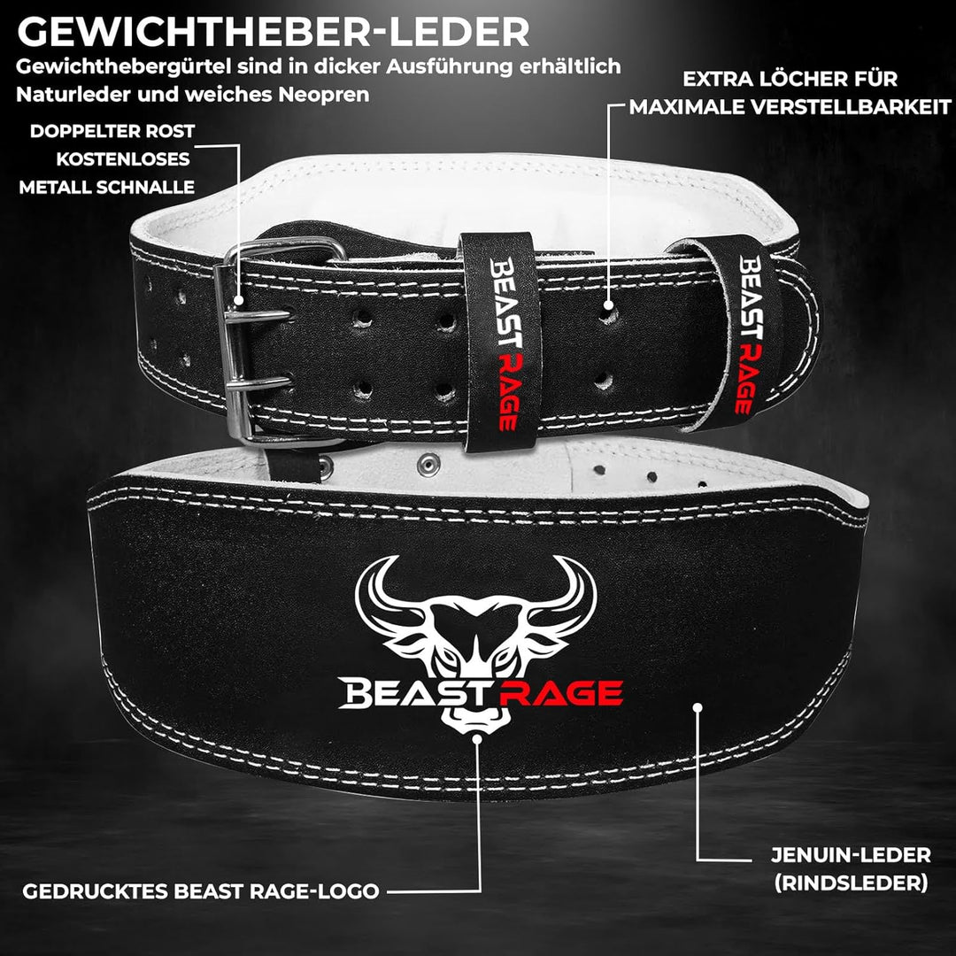 BEAST RAGE Gewichthebergürtel, Leder, strapazierfähig, Fitnessstudio, Bodybuilding, Workout, Trainin