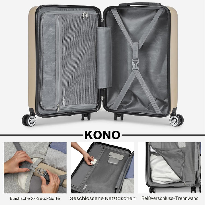 KONO Koffer Trolley Handgepäck Kabinenkoffer Leichte Hartschalengepäck mit TSA-Schloss und doppelte