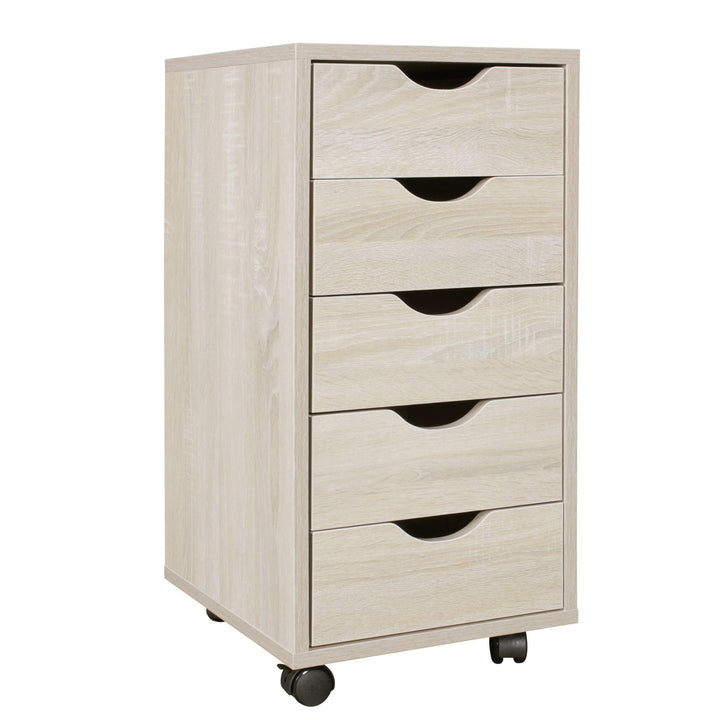 Rollcontainer 33 x 64 x 38 cm MDF-Holz 5 Schubladen Sonoma | Moderner Schubladencontainer mit Rollen