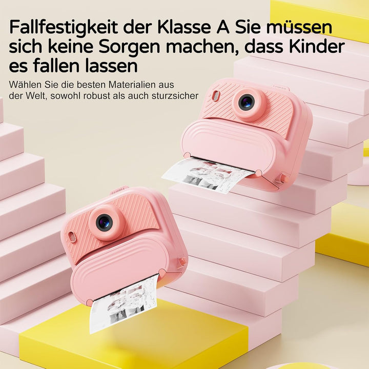 Sofortbildkamera Kinder mit Bildschirm, Druckpapier(Rosa) | Digitalkamera für Kinder mit Druckpapier