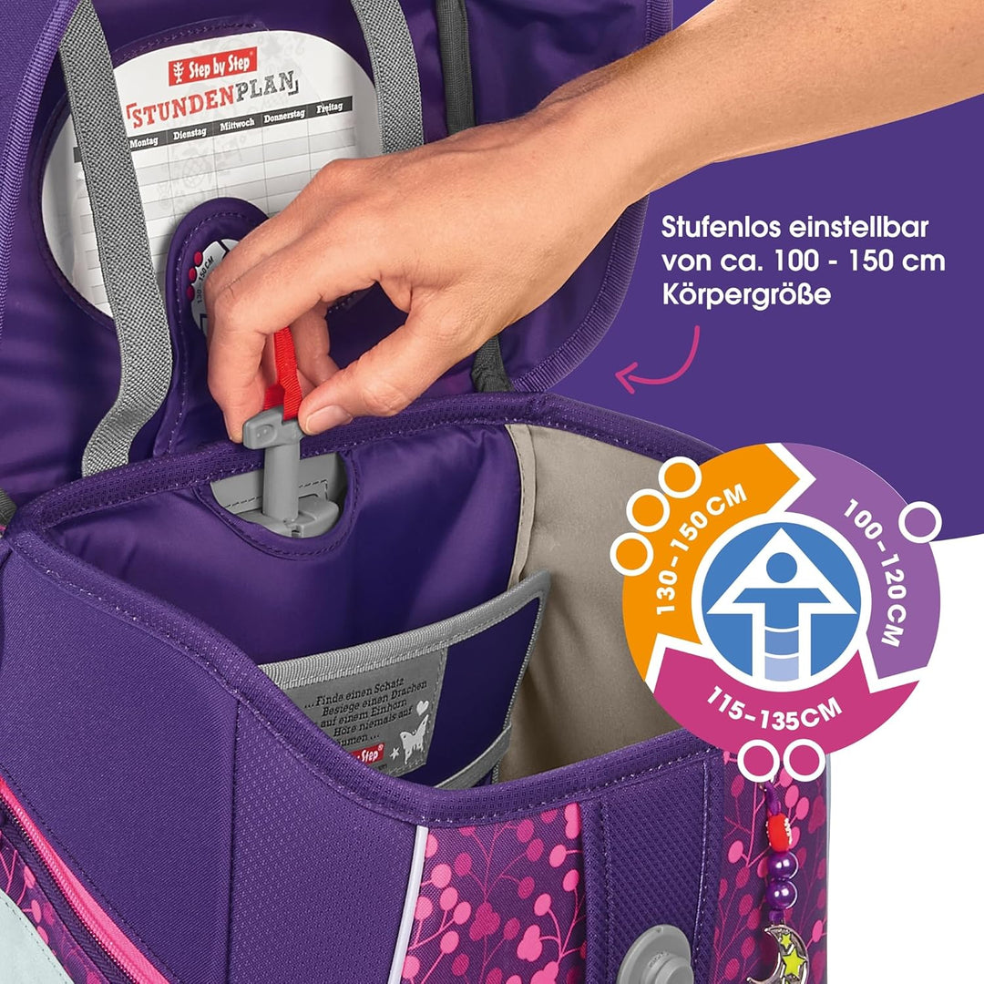 Step by Step Schulranzen-Set SPACE Shine, 5-teilig, ergonomischer Tornister mit Reflektoren, höhenve