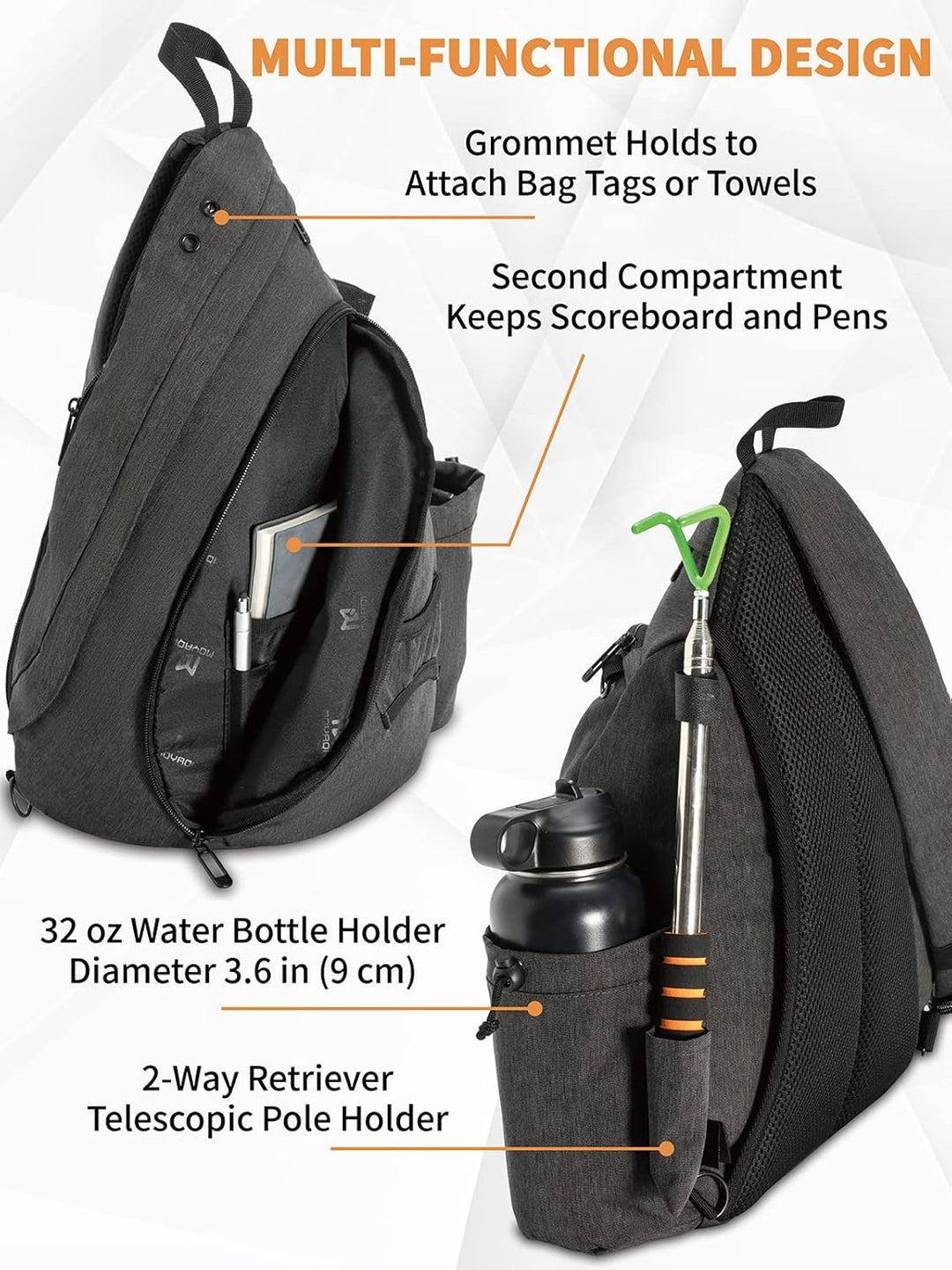 MOYAQI Disc Golf Tasche mit Retriever Halter und Aufbewahrungstaschen, Disc Golf Rucksack mit 8-10 D