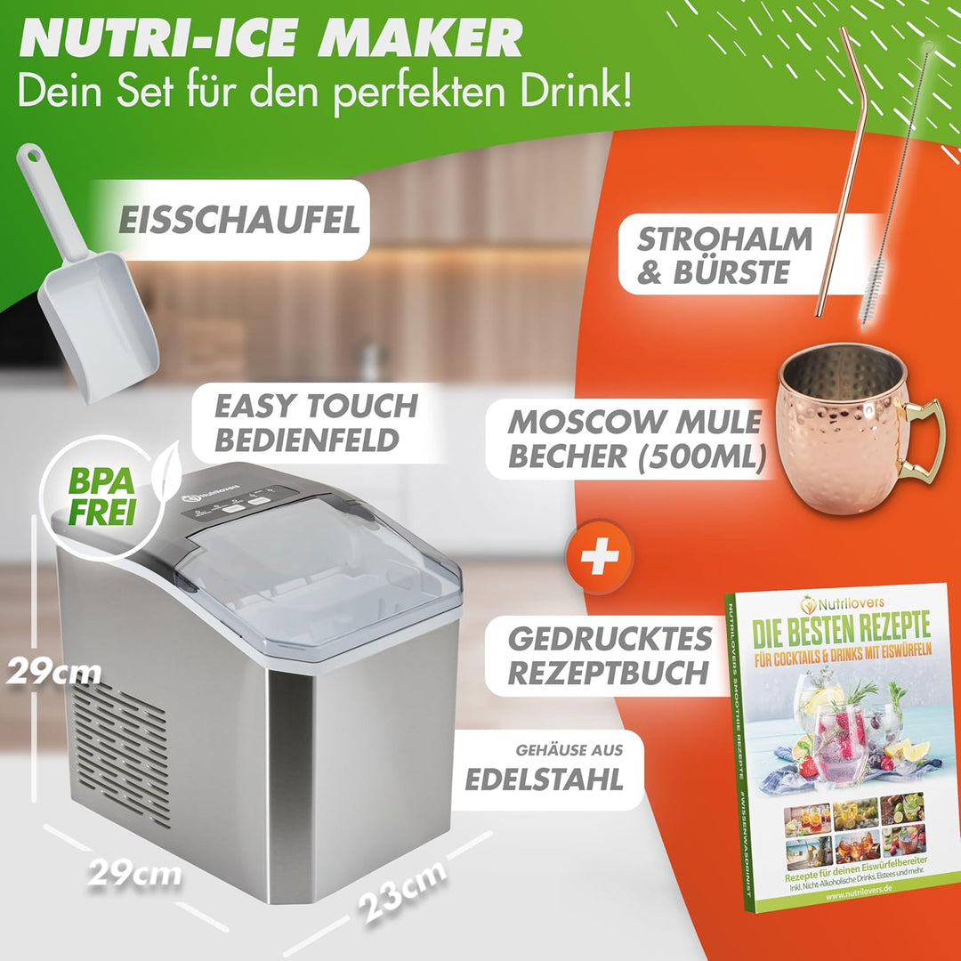 Nutrilovers Eiswürfelmaschine NUTRI-ICE MAKER Edelstahl Eiswürfelbereiter, Transparente Eiswürfel 2