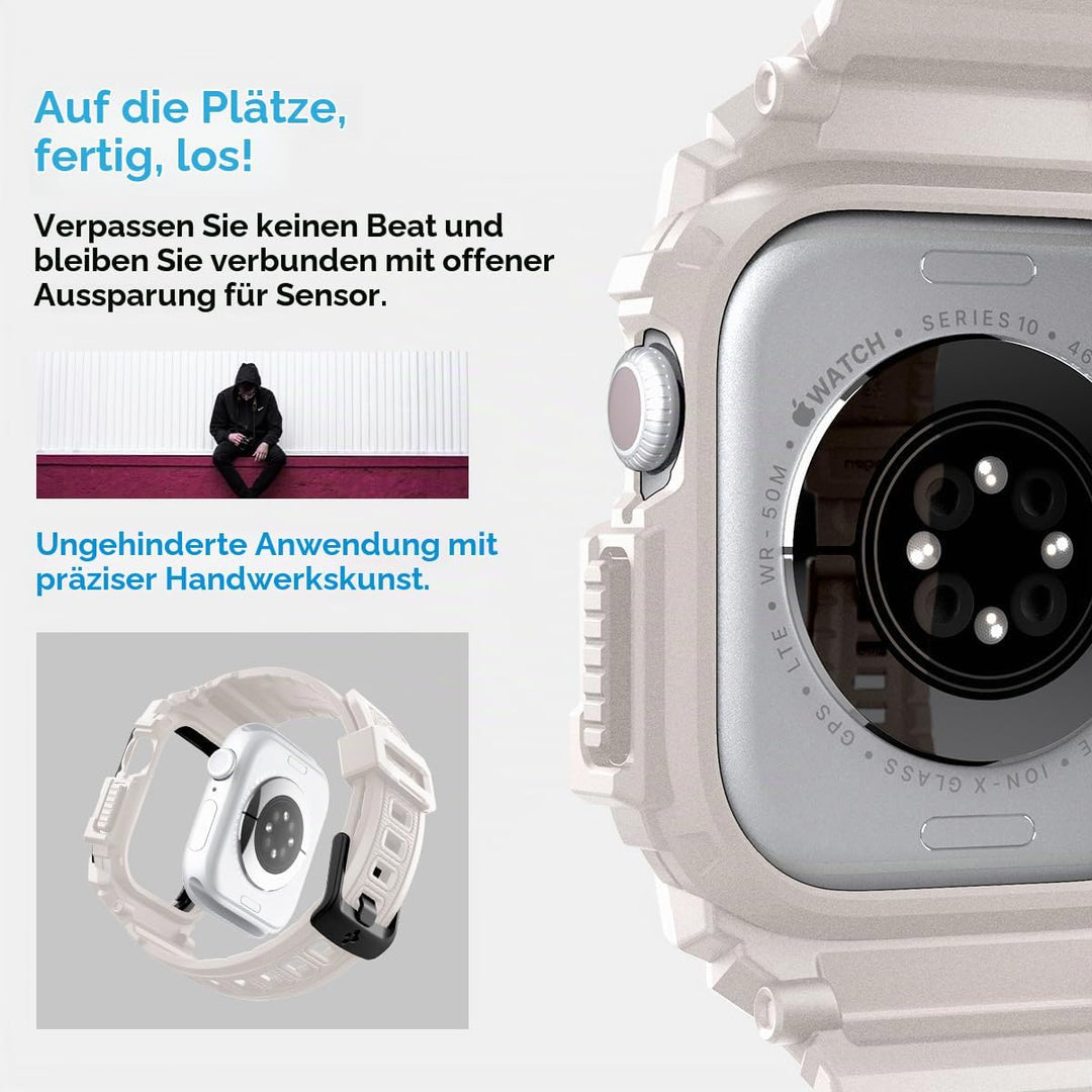 Spigen Rugged Armor Pro Hülle mit Armband Kompatibel mit Apple Watch 11/10 46mm (2025/2024) Dünenbei