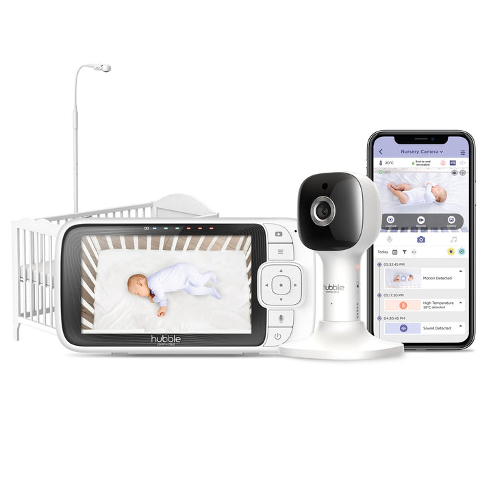 Hubble Connected Nursery Pal SkyView Baby Monitor with Camera, 5 Inch Screen, Cot Mount, 7 Colour Ni