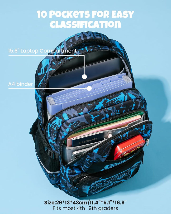 Schulrucksack Jungen Teenager 3 Teilig, Schultasche Kinder für 3. bis 7. Klasse mit Lunch Tasche Fed
