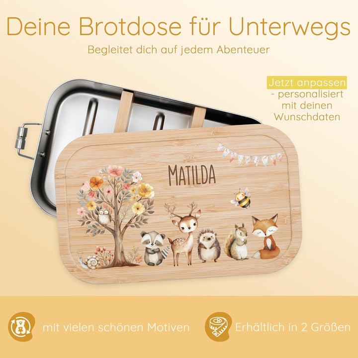 Personalisierte Brotdose für Kinder mit Spezial-Druck - Robuste Edelstahl Brotdose - Personalisierte
